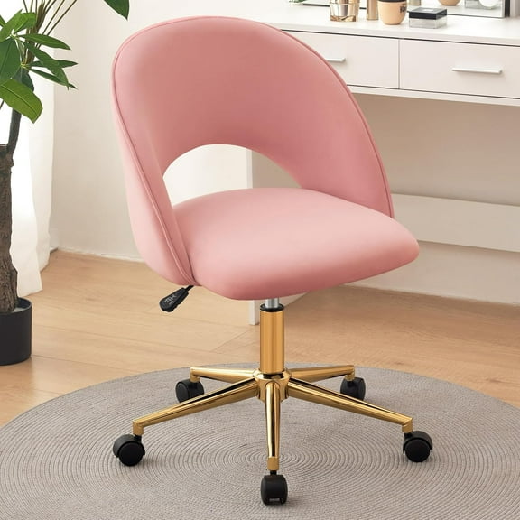 AOJDVE Pink Vanity Chair, Cute Desk Chairs for Girls with Back, Rolling Upholstered Accent Chair for Living Room/Makeup Room/Bedroom, Pink
