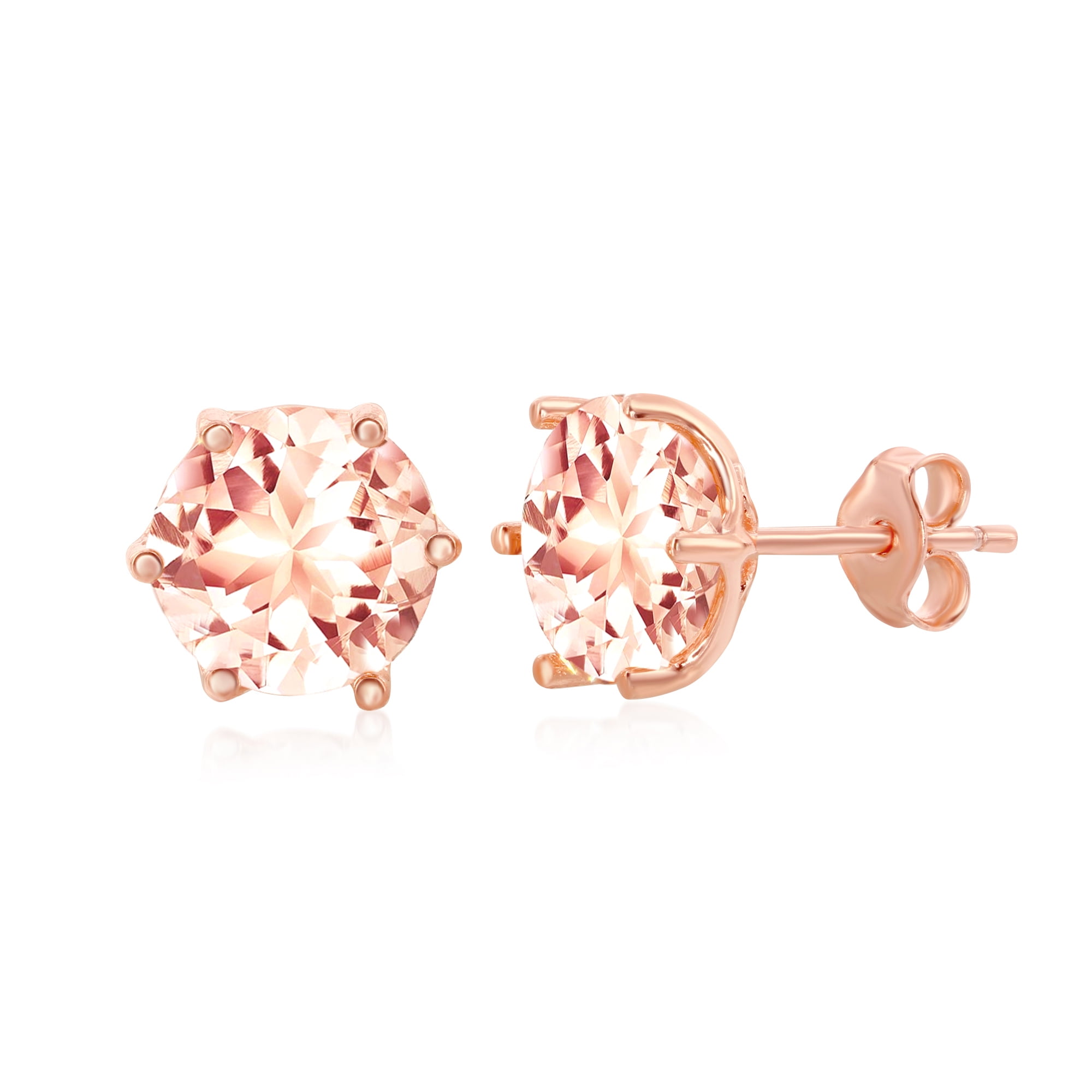 Round Cut Simulated Yellow Sapphire Floating Stud Earrings In 18K Rose Gold Over Sterling Silver