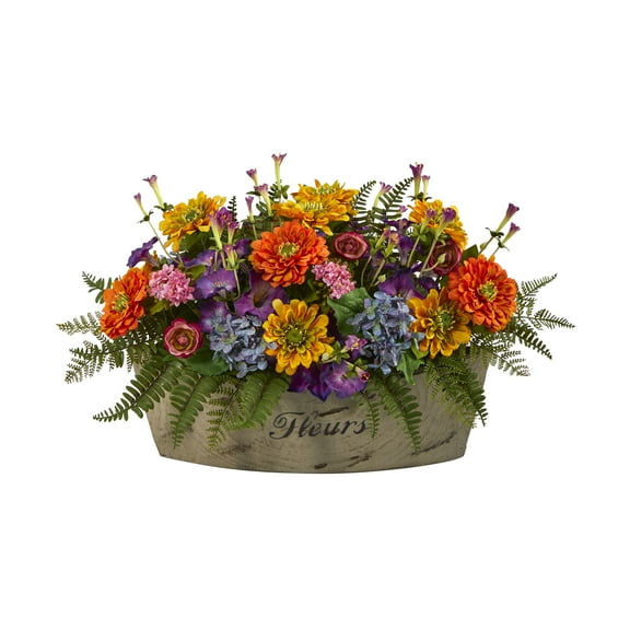 Nearly Natural 18" Mixed Flowers Artificial Arrangement in Decorative Vase, Multicolor
