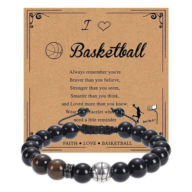 Basketball Baseball Bracelet Natural Beaded Rugby Bracelet Sports Bracelet With Card