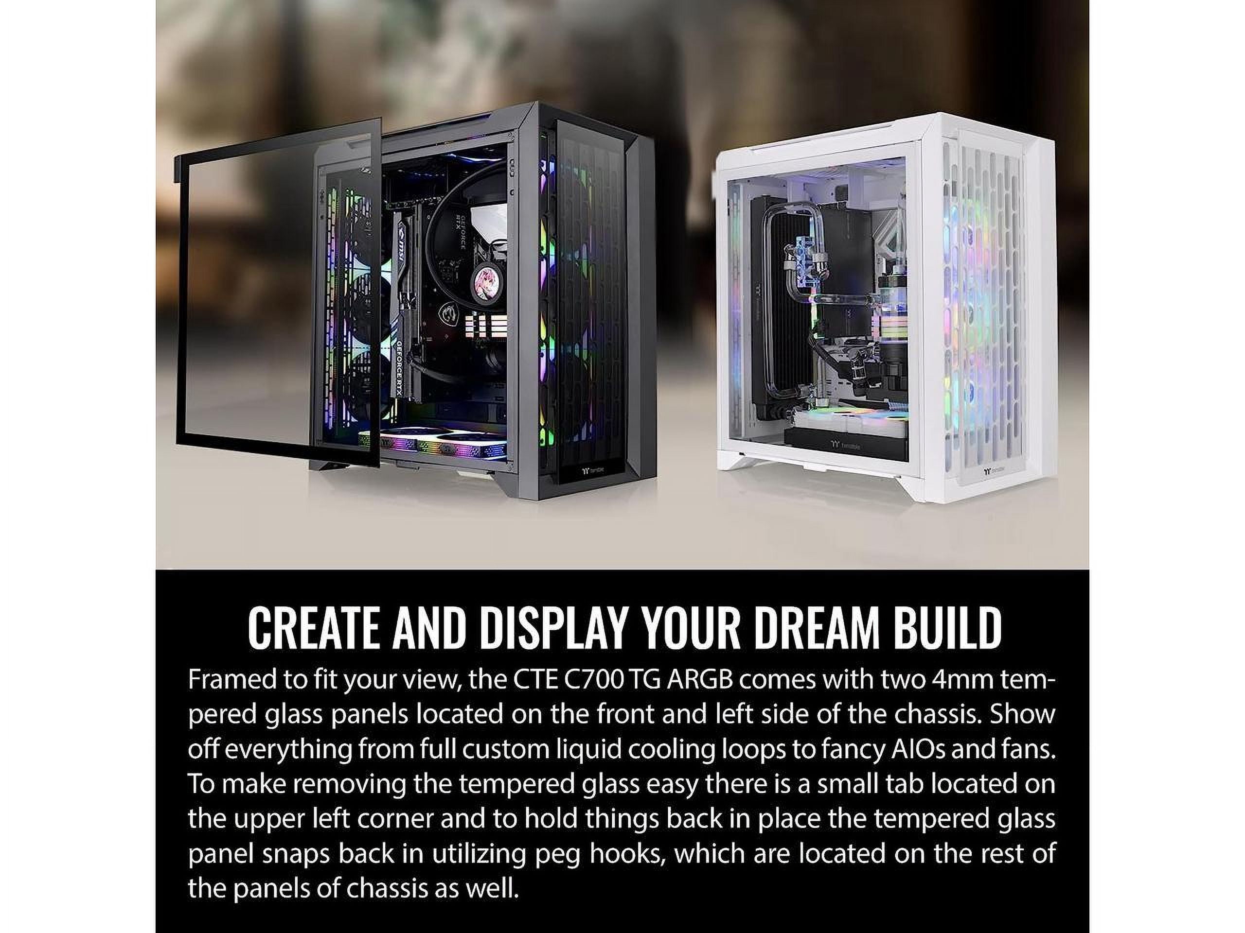 Thermaltake CTE C700 TG ARGB Snow Mid Tower with Centralized Thermal Efficiency Design; 3x140mm White CT140 ARGB Fans Pre-Installed; Tempered Glass Front & Side Panel; CA-1X7-00F6WN-01; White