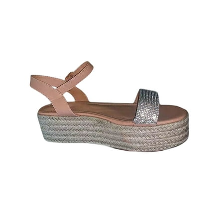 

Daeful Women s Non-Slip Comfort Open Toe Espadrilles Sandal Walking Casual Rhinestones Platform Sandals Lightweight Shoes