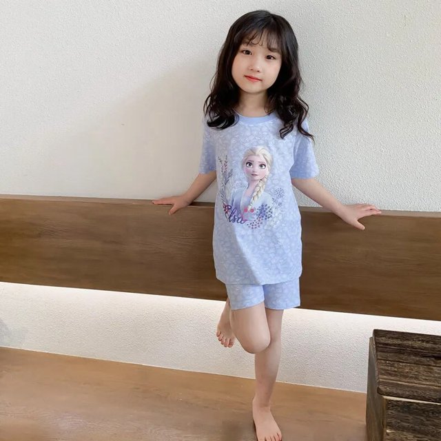 Conjuntos de pijama de manga corta para niños, ropa de dormir de dibujos animados de Frozen, Elsa, camisón para el hogar, 2-8T