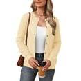 thumbnail image 3 of Asklazy Women's Open Front Cardigan Casual Lightweight Crewneck Long Sleeve Button down Knit Sweaters Almond,S, 3 of 10