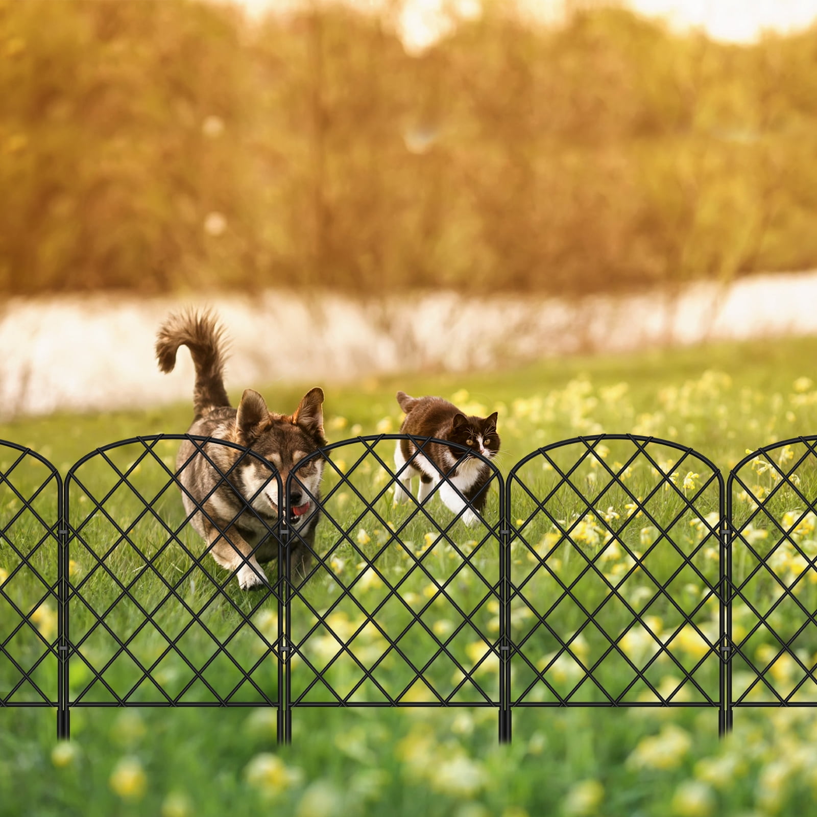 24" (H) x 27FT (L) Metal Decorative Garden Fence Outdoor Patio Barrier Diamond Lattice