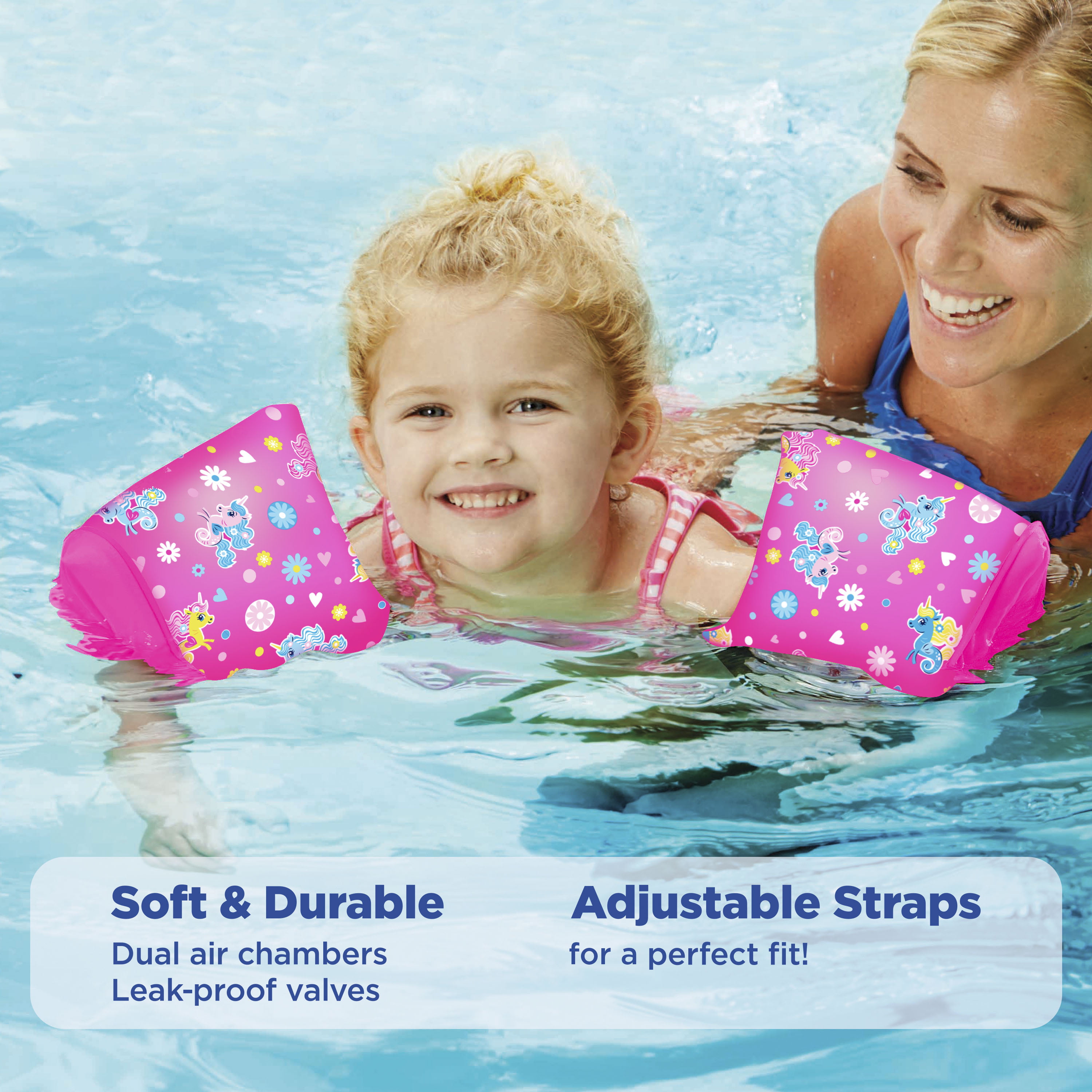 Girls Pink Swim School Soft Fabric Arm Floats Adjustable Straps Level 3 30-50Lbs 
