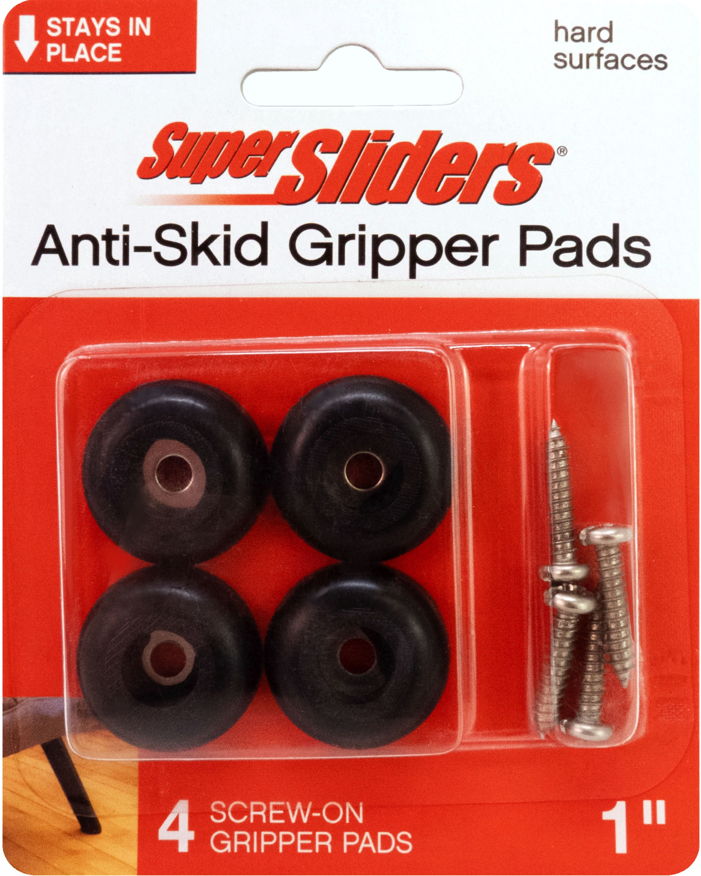 Super Sliders Anti-Skid Gripper Pads Screw-On Mounting Non-Slip Furniture Feet 4-Pack