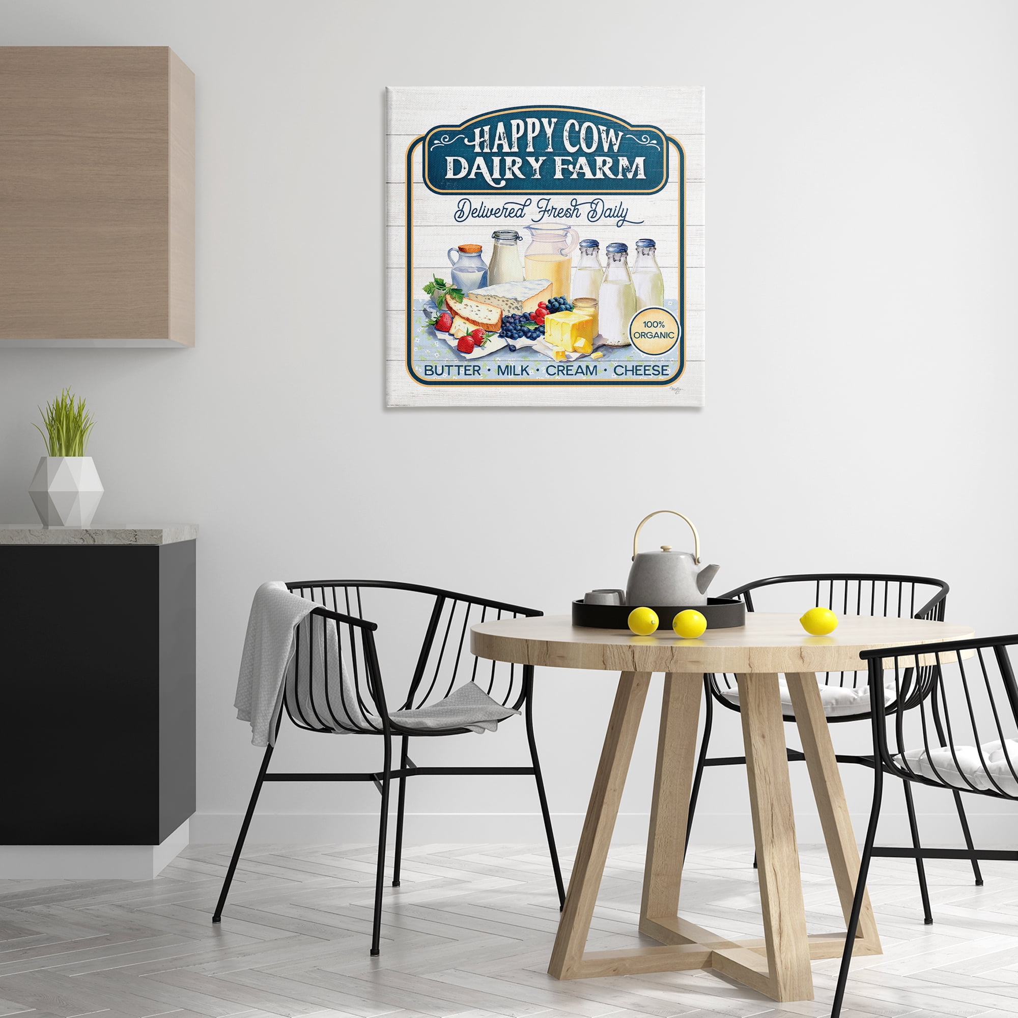 Stupell Industries Happy Cow Farm Food & Beverage Painting Gallery Wrapped Canvas Art Print Wall Art, 30 x 30