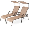 thumbnail image 1 of Gymax Ensemble de 2 Chaises Longues Robustes à 5 Niveaux Réglables pour Patio avec Auvent, 1 of 4