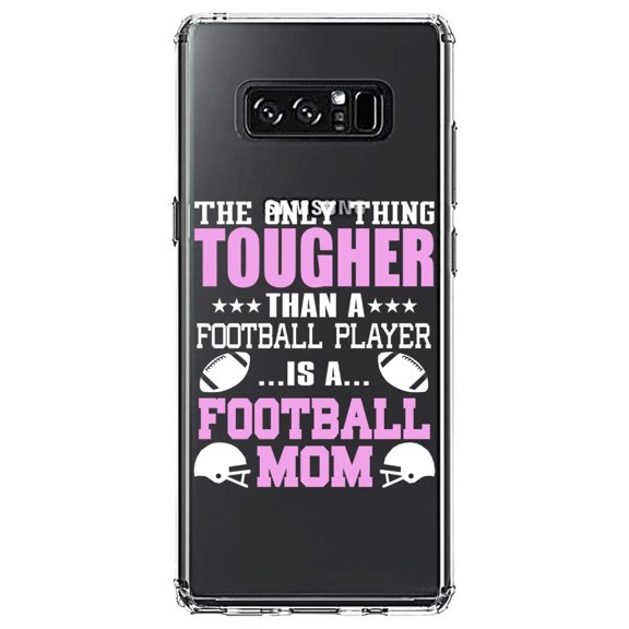 DistinctInk Clear Shockproof Hybrid Case for Samsung Galaxy Note 8 - TPU Bumper Acrylic Back Tempered Glass Screen Protector - Football Mom Only Thing Tougher than Player