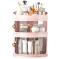 thumbnail image 4 of Organizador de perfumes de maquillaje, vitrina cosmética transparente a prueba de polvo, caja de maquillaje de escritorio redonda con tapa, gran capacidad, capa múltiple, color rosa, 4 of 8