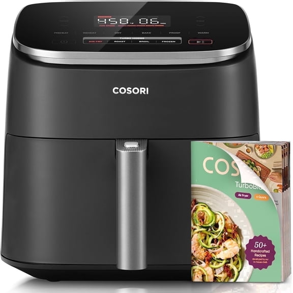 9-in-1 TurboBlaze Air Fryer 6 Qt, Premium Ceramic Coating, 90°–450°F, Precise Heating for Even Results, Air Fry, Roast, Bake, Broil, Dry, Frozen, Proof, Reheat, Keep Warm, 120V
