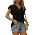 thumbnail image 2 of Women's Summer T Shirts Fashion Casual V-Neck Solid Color Ruffe Short Sleeve Cute Top Blouse Loose Fit Comfy Tee, 2 of 4