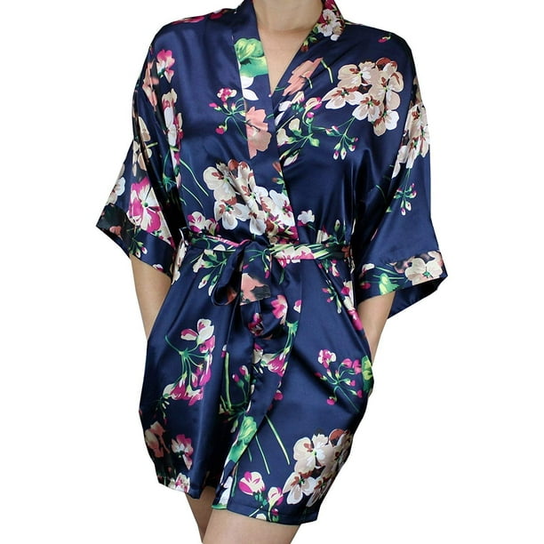 Ms Lovely - Ms Lovely Women's Floral Satin Bridesmaid Robe Short Kimono ...