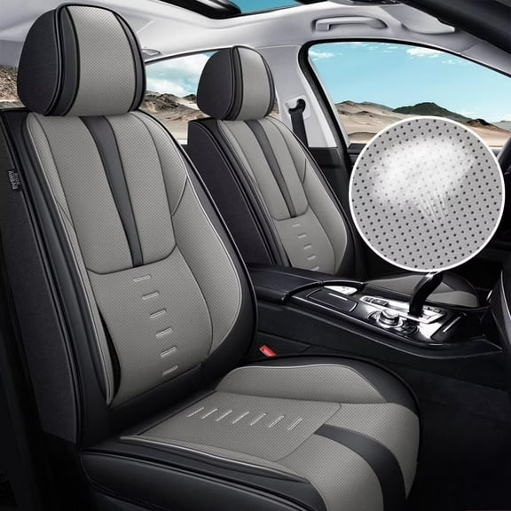 LAONNVIR Seat Covers Full Set Car Seat Cover Waterproof Black Faux Leather Seat Covers with Lumbar Support Airbag Compatible Universal Seat Protector Fit for Hyundai Palisade 2020-2024 (Black&Grey)