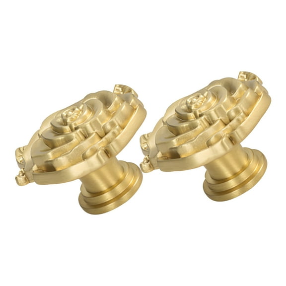 Masteelf Golden Brass Rose Flower Drawer Knobs for Cabinet with Elegant French Design and Craftsmanship 2 Pieces