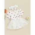 thumbnail image 3 of Suealasg Baby Girl Valentine's Day Clothes Infant Girl Summer Romper Dress Short Sleeve Heart Print Tulle Skirt Hem Jumpsuit with Headband, 3 of 8
