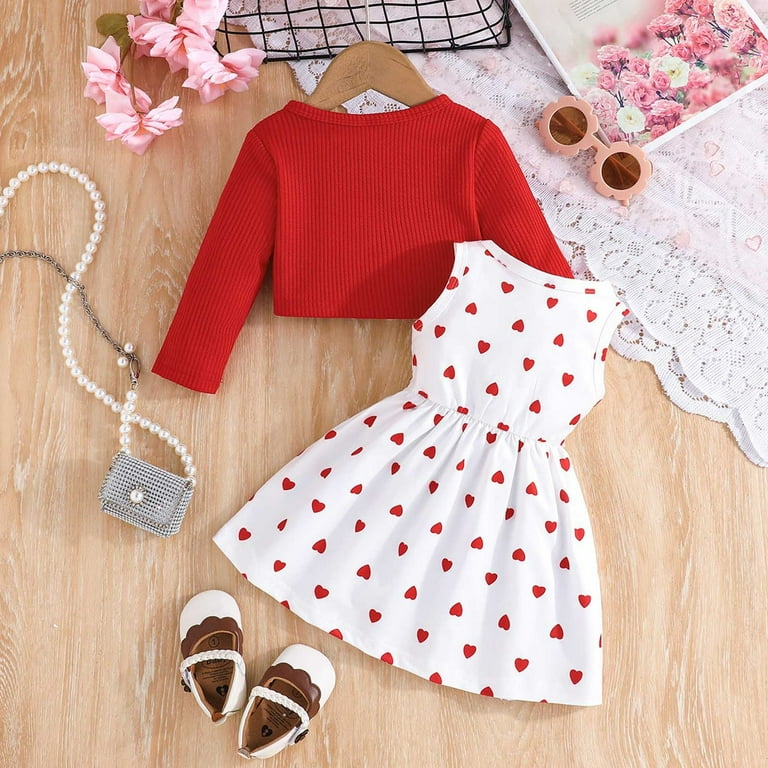Wuxian Toddler Kids Dress Outfits Set Cute Button Long Sleeve Solid Ruffled  Knited Cardigan Matching Sleeveless Dress Flora Print High Waist Long  Dresses Outfits,Red,6-9 Months - Walmart.com