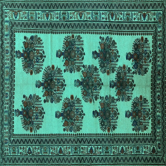 Ahgly Company Indoor Square Oriental Turquoise Blue Industrial Area Rugs, 4' Square