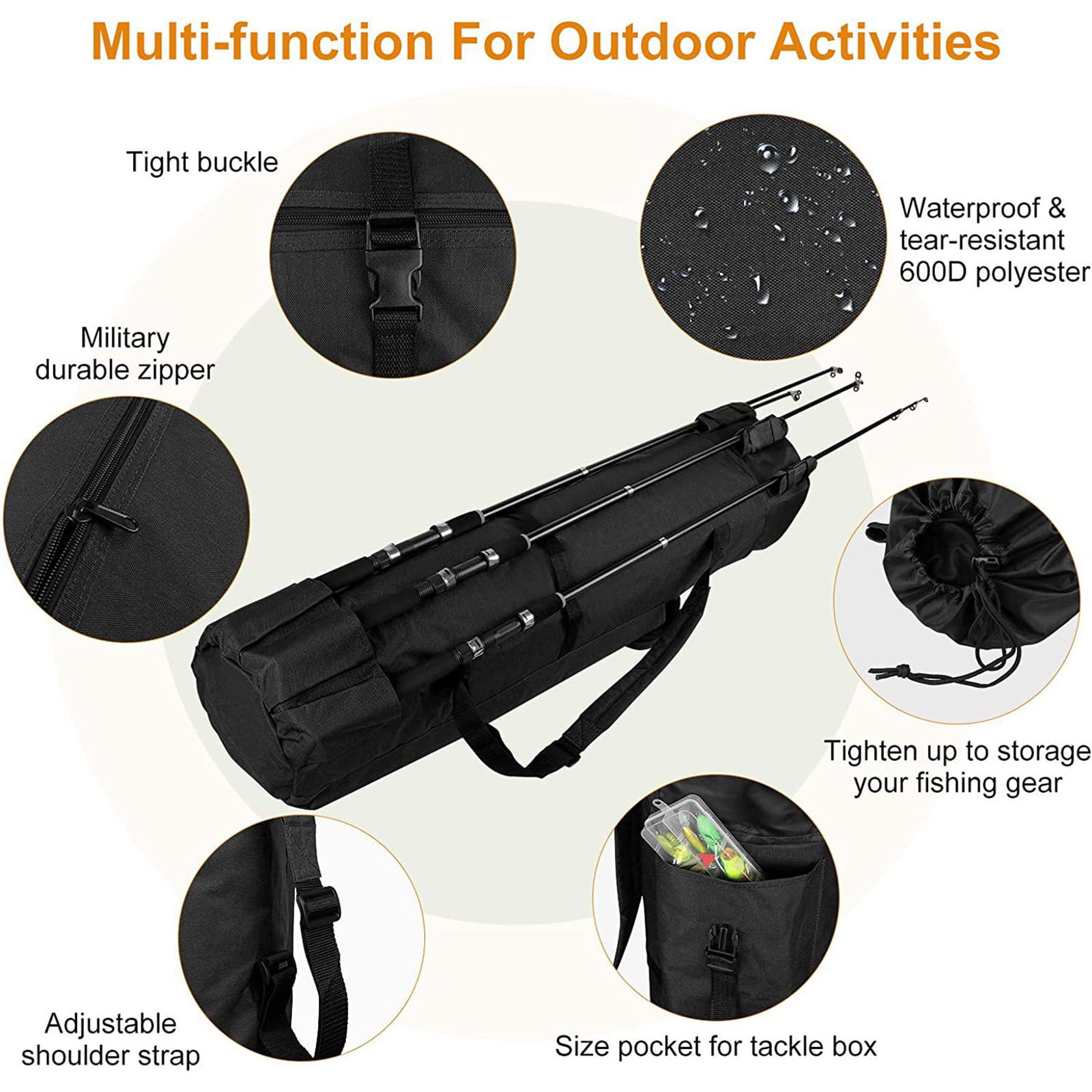 RKZDSR Fishing Rod Storage Bag Pole Holder Fishing Reel Carrier Case Holds 5  Poles Travel Case Waterproof Lightweight Tackle Box Multifunction Stand Fishing  Bags Large Capacity Fishing Gear Organizer 