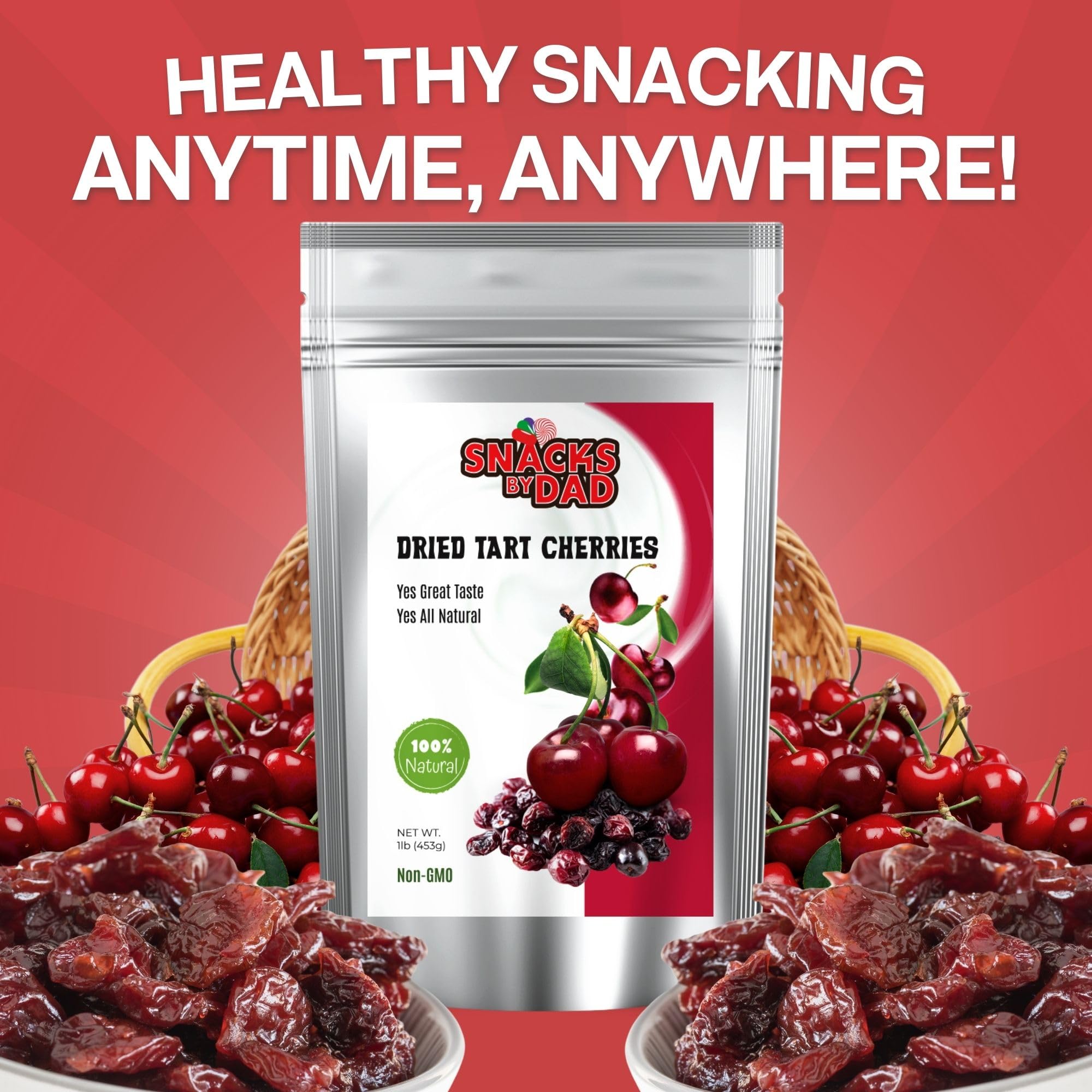 Dried Tart Cherries - Vegan Dried Cherries with No Preservatives | Healthy and Wholesome Snack | Tart Cherry for Snacking | Premium Dried Fruit For Snacking / 1lb (454g) Resealable bag