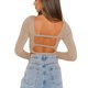 thumbnail image 3 of Sunloudy Suéter de color sólido para mujer, blusas cortas sin espalda de manga larga con cuello en V profundo, S / M / L / XL Sunloudy moda, 3 of 6