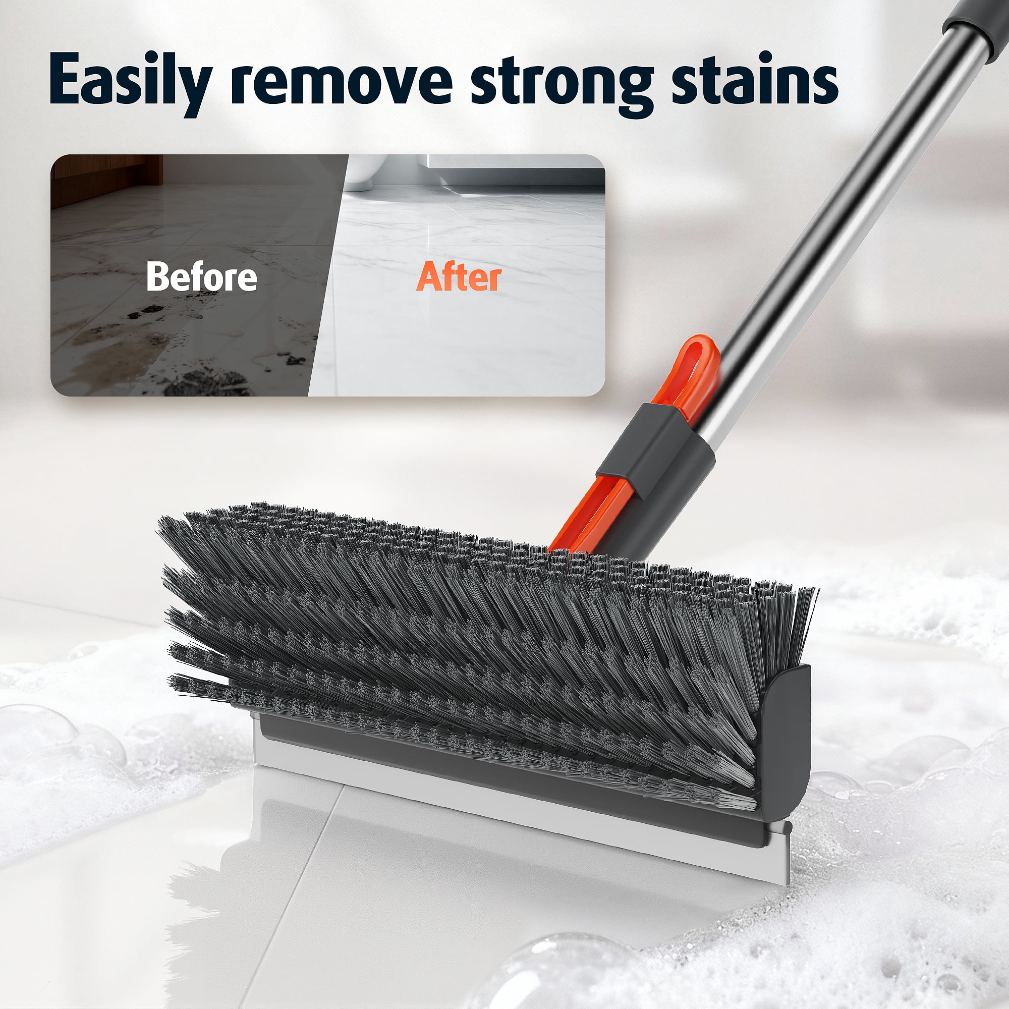 Floor Scrub Brush 3 in 1 Scrape and Heavy-Duty Stiff Bristle Scrubber Brush for Cleaning Shower Bathroom, Patio, Garage, Kitchen, Wall and Deck with Long Handle