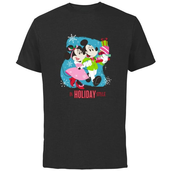 Disney Mickey & Minnie Mouse In Holiday Style - Short Sleeve Cotton T-Shirt for Adults - Customized-Black