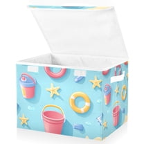 Yayeee Collapsible Cube Storage Bin with Lid Fabric Closet Decorative Basket with Handles, Pink Beach Toys Pattern
