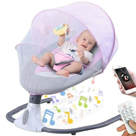 FACNOATIHN Electric Baby Swing, Infant Bouncer Chair Rocker with 12 Lullabies, Bluetooth Music, Adjustable Speeds, 4 Timing Set, Unisex, Pink