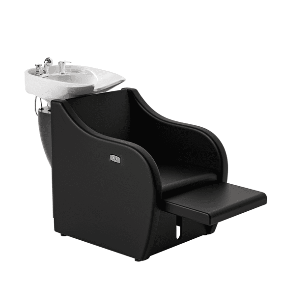 OmySalon Shampoo Chair Backwash Unit with Tilting Ceramic Sink, Electric Salon Shampoo Bowl Hair Washing Station