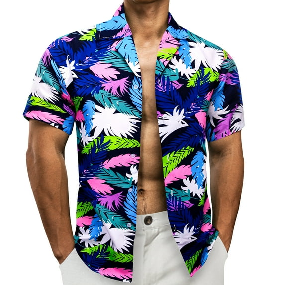 Men's Hawaiian Shirt Short Sleeve Casual Tropical Button Up Floral Dress Shirts Beach Breeze Party