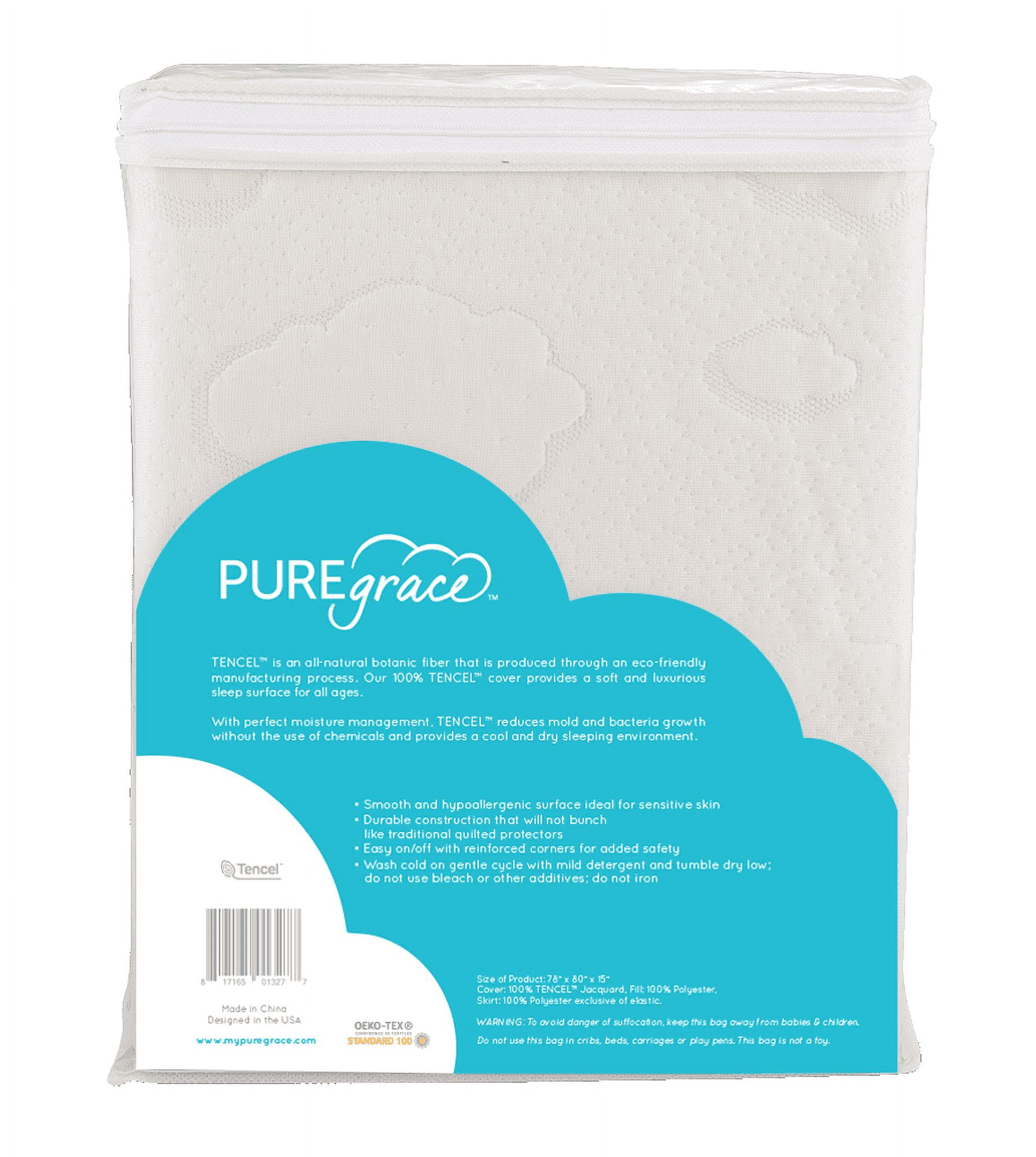 PUREgrace Eucalyptus King Mattress Protector - Natural Luxurious Tencel - Waterproof - Breathable Quiet Hypoallergenic pad (60" x 80")