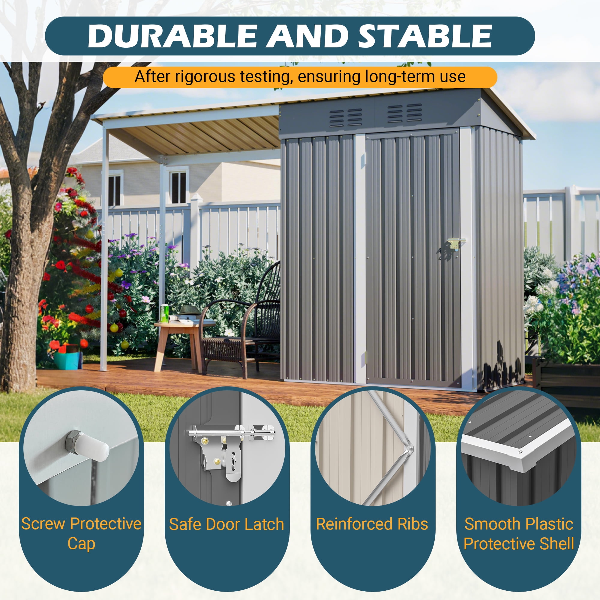 LZBEITEM Outdoor Open-Sided Storage Shed, 5x3 Sheds & Outdoor Storage with Covered, Small 2-in-1 Tool Shed with Attached Hardtop Metal Pergola Gazebo