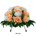 thumbnail image 3 of Sympathy Silks Artificial Cemetery Flowers 30" Peach Open Rose/White Mum cemetery saddle, 3 of 8