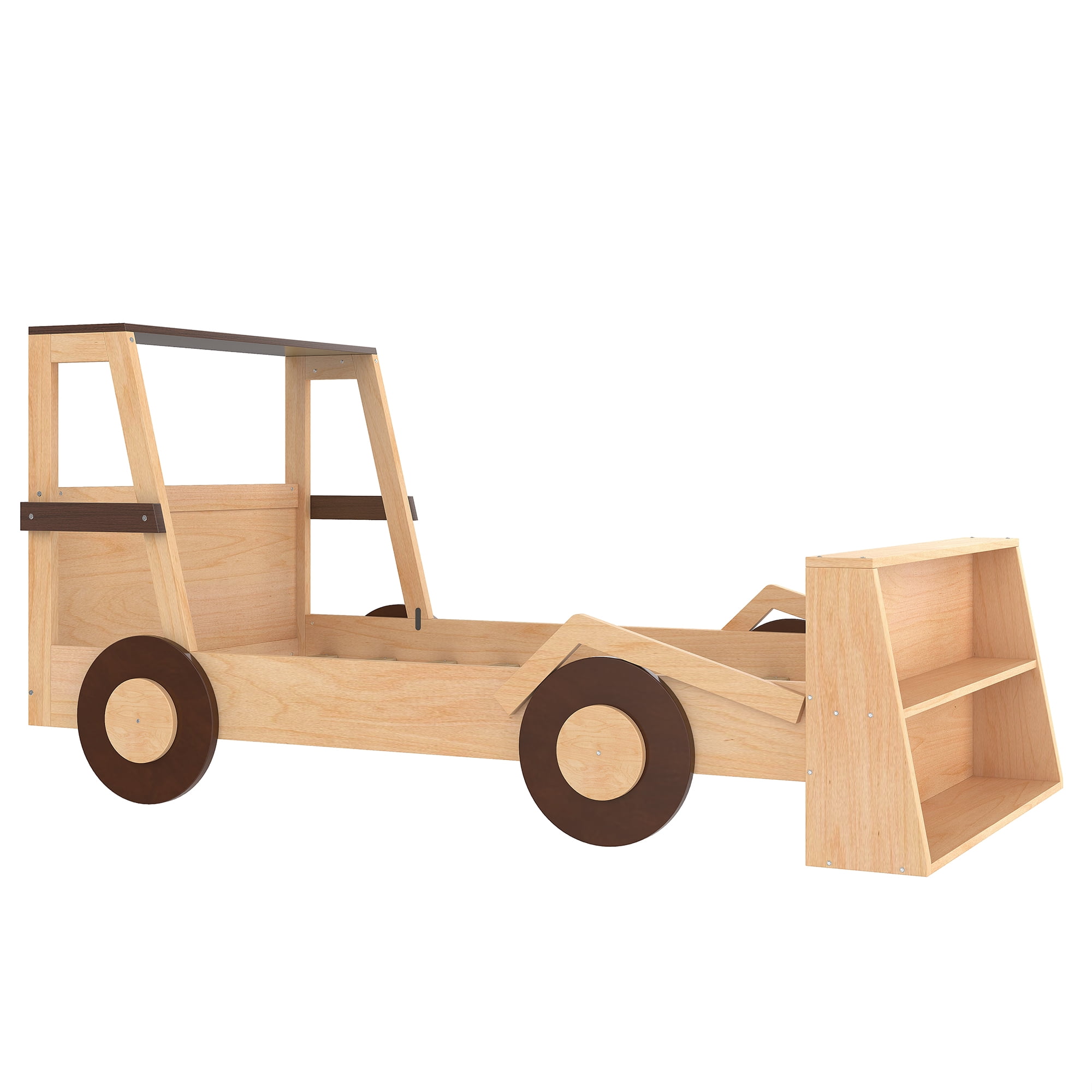 Harper & Bright Designs Twin Size Car Bed with Storage Shelves, Wood Platform Bed with Car-shape for Boys and Girls, Natural