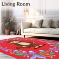 thumbnail image 2 of ODIKA 3'x5' Machine Washable Non-Slip Area Rug, Playful Monkey Jungle Motif with Dreamy Leaves and Whimsical Vines High Traffic Rug, Red, 720856, 2 of 7