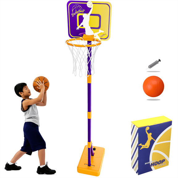 Basketball Hoop for Kids, 3.1 FT-5.3 FT Height Adjustable Basketball Set, Indoor and Outdoor Toys for Boys and Girls, With Ball and Pump
