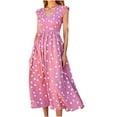 thumbnail image 1 of SMihono Robe Maxi Bohème d'Été pour Femmes Grande Taille Mode Femmes Décontractée à Pois Col en V Sans Manches Ceinture Longue Robe de Plage, 1 of 7