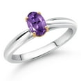 thumbnail image 2 of Gem Stone King 0.45 Ct Oval Purple Amethyst 925 Silver and 10K Yellow Gold Solitaire Engagement Ring (Size 8), 2 of 4