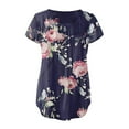 thumbnail image 4 of QENGING Shirts for Women Floral Printed Regular Trendy Graphic Tees Short Sleeves V Neck Button Top Blue XL Summer Clearance, 4 of 4
