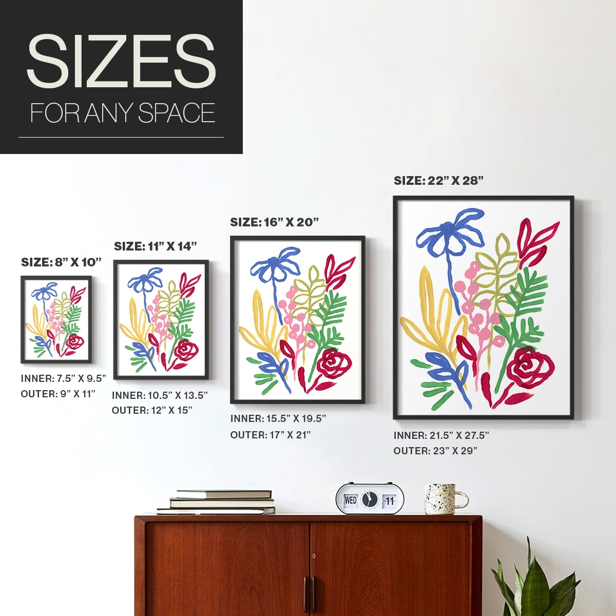 Bold Brushstroke Blooms I Framed Print in Black Solid Wood Framed Print No Nail Hanging