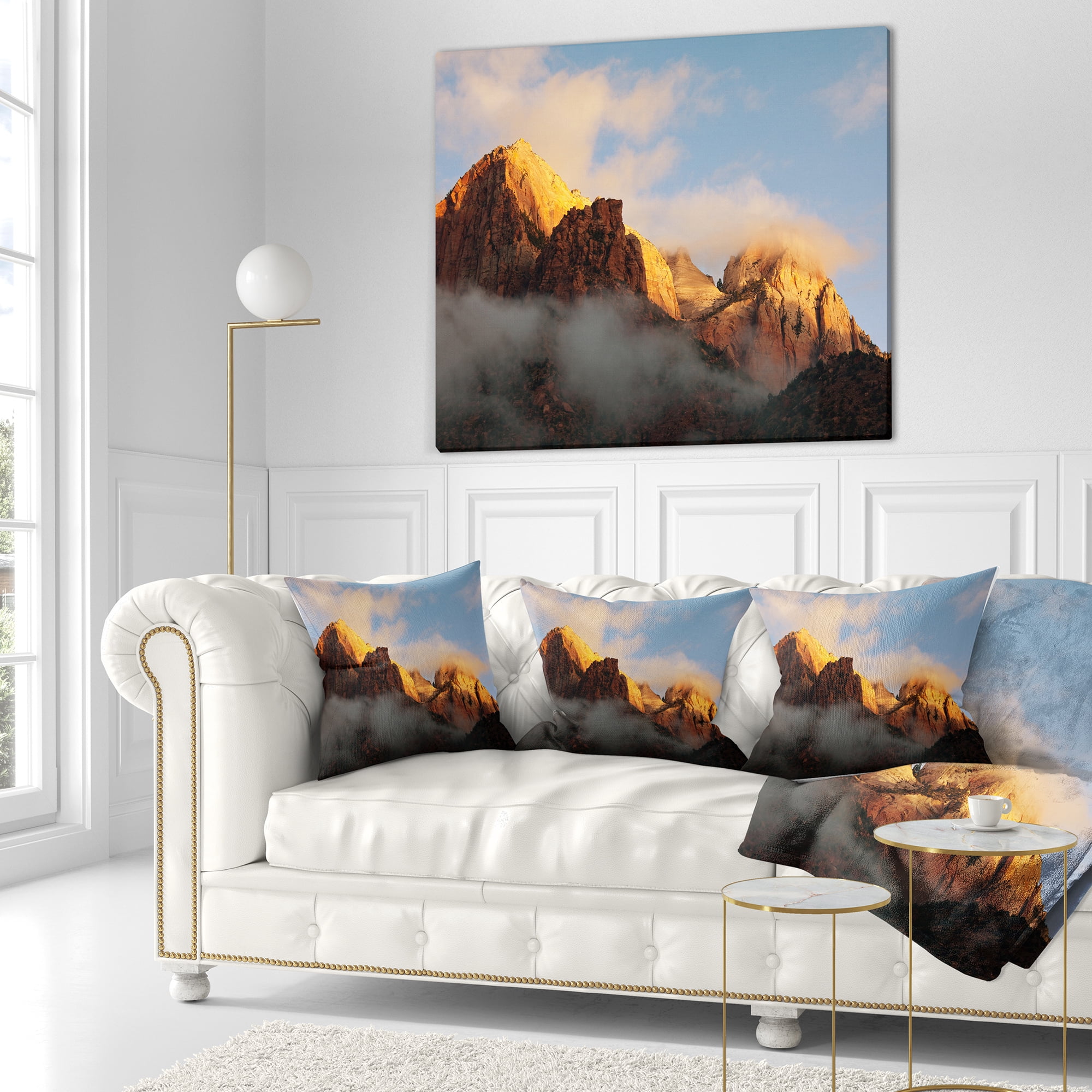 Designart Foggy Hills in Zion National Park - Landscape Printed Throw Pillow - 16x16