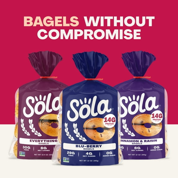 2 PACK Sola Bread Blu-Berry Bagels, Non-GMO, 12 oz, 4 Count