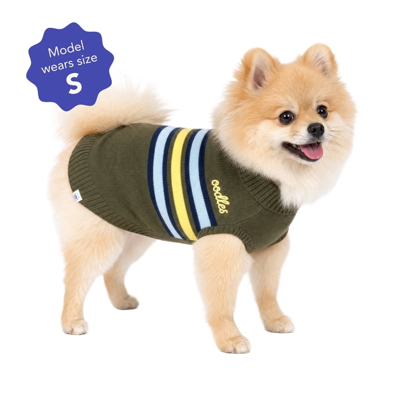 Oodles Striped Fall Turtleneck Dog Sweater, Green, Small photo 2