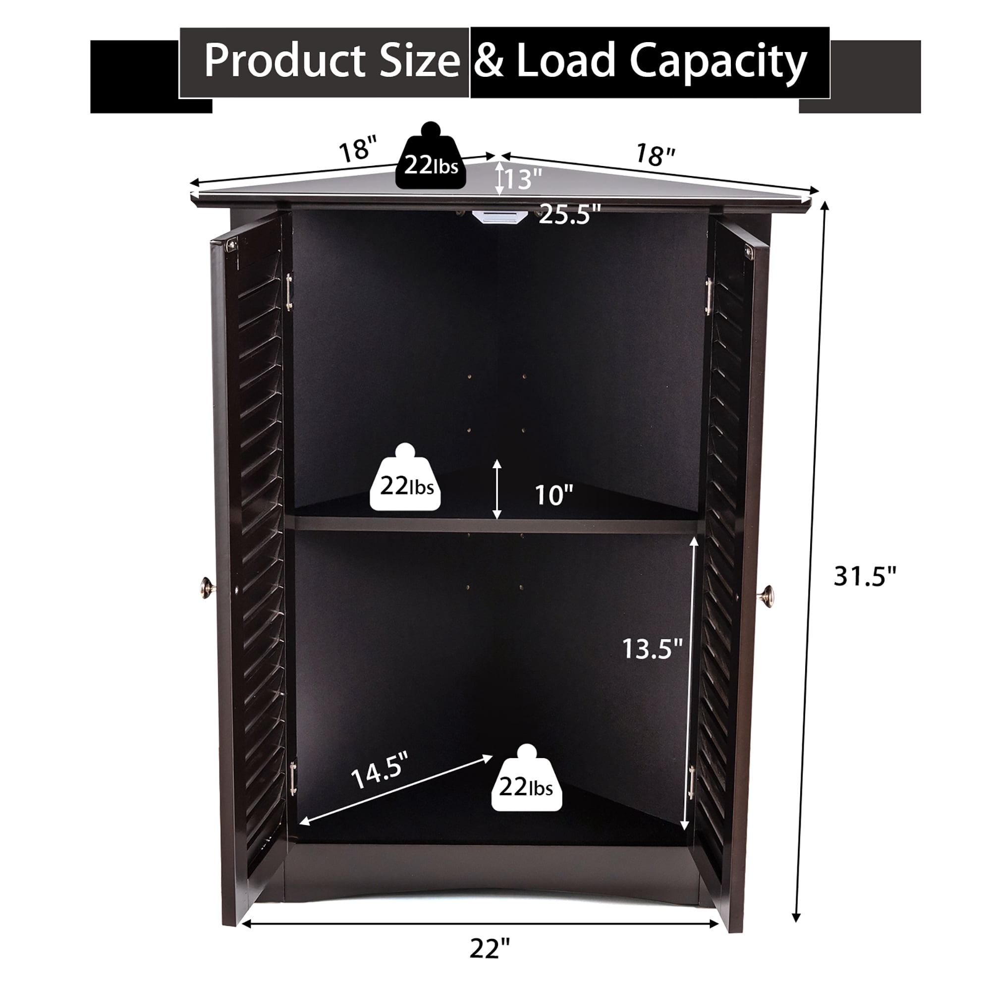 Corner Storage Cabinet Freestanding Floor Cabinet Bathroom w/ Shutter Door Brown