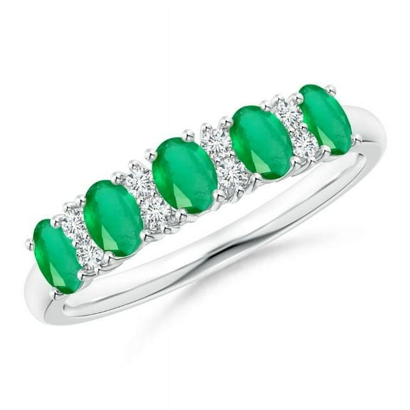 Oval Shape Green Emerald CZ Diamond Eternity Band Ring Women 925 Sterling Silver May Birthstone Valentine Day Birthday Gift Gemstone Jewelry