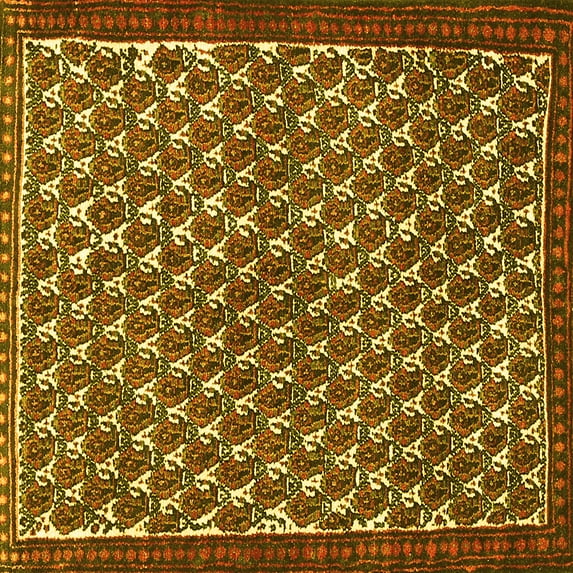 Ahgly Company Machine Washable Indoor Square Persian Yellow Traditional Area Rugs, 8' Square