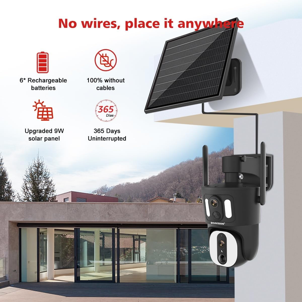 BOAVISION 4K 4G LTE Cellular Security Camera Outdoor, Dual-Lens Wide View, No WiFi, Wireless Solar Battery Powered, Spotlight Color Night Vision, Local Storage, 2-Way Talk
