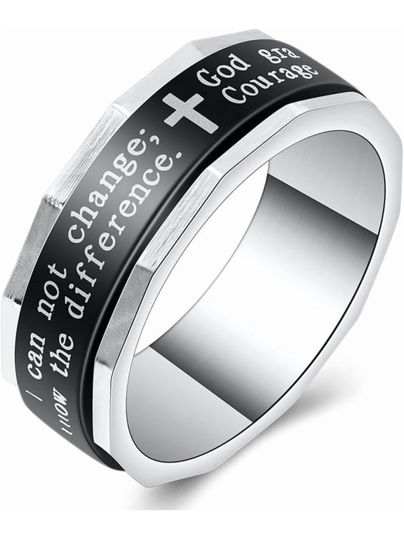 Serenity Prayer Spinner Ring for Men Women, Stainless Steel Laser Engraved Courage Text, Rotatable Comfort Fit Band